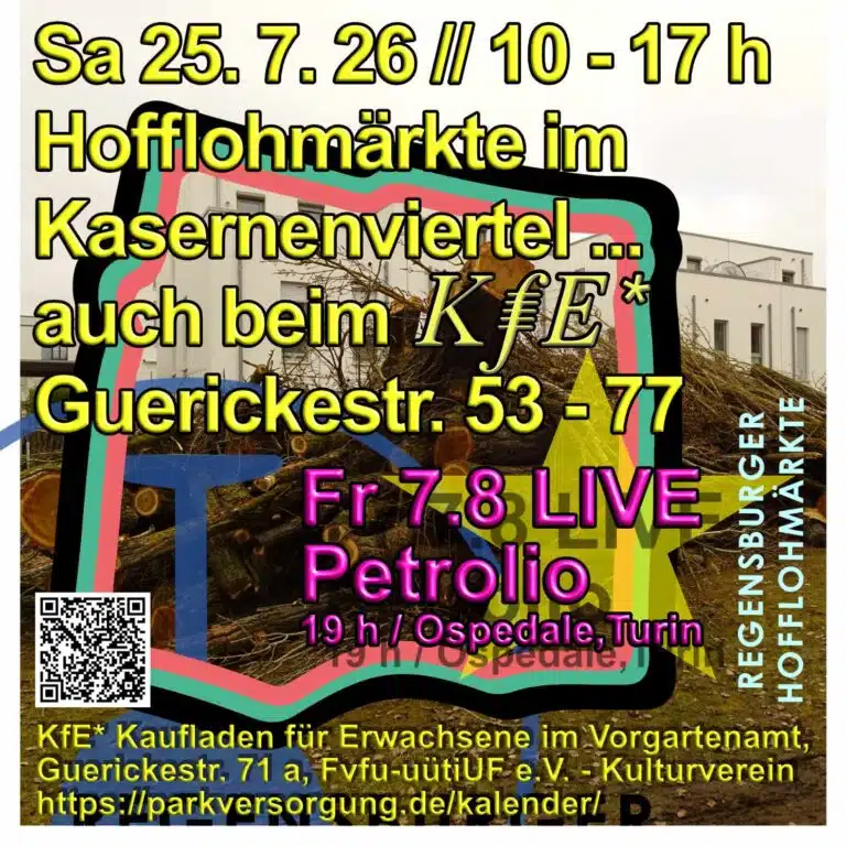 Sa 25.7.26 KfE* Backuphof Guerickestr. 53 – 77 bei den Hofflohmärkten