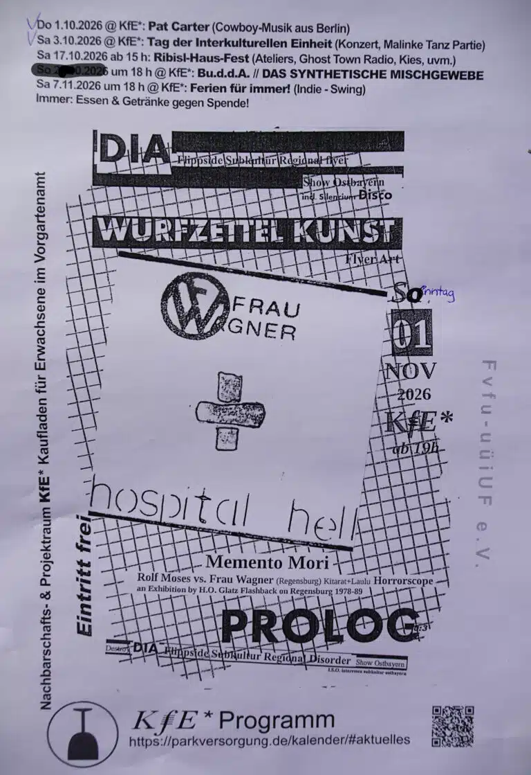 So 01.11.2026 ab 19h @ KfE*Prolog 0:3 Wurfzettelkunst Memento Mori